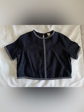 Magaschoni Black Boxy Linen Top